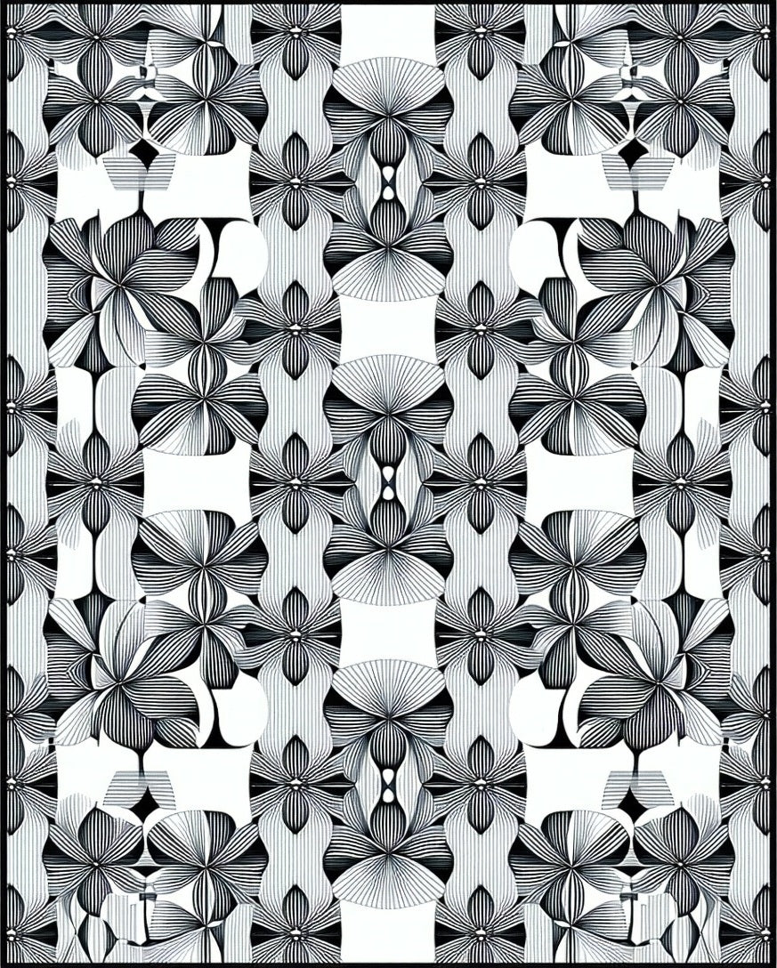 Symmetrical Floral Line Art Rug