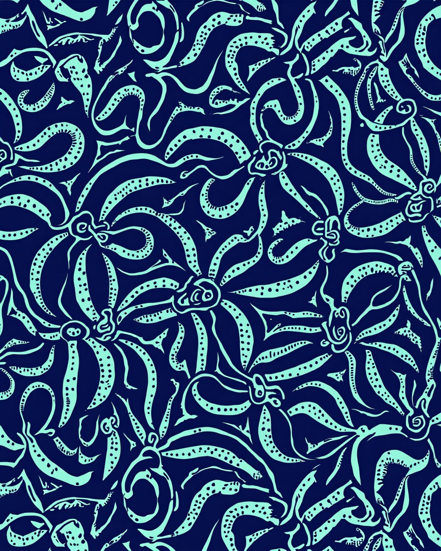Navy Tentacle Whimsical Pattern Rug