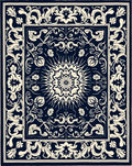 Intricate Floral Medallion Dark Blue Rug
