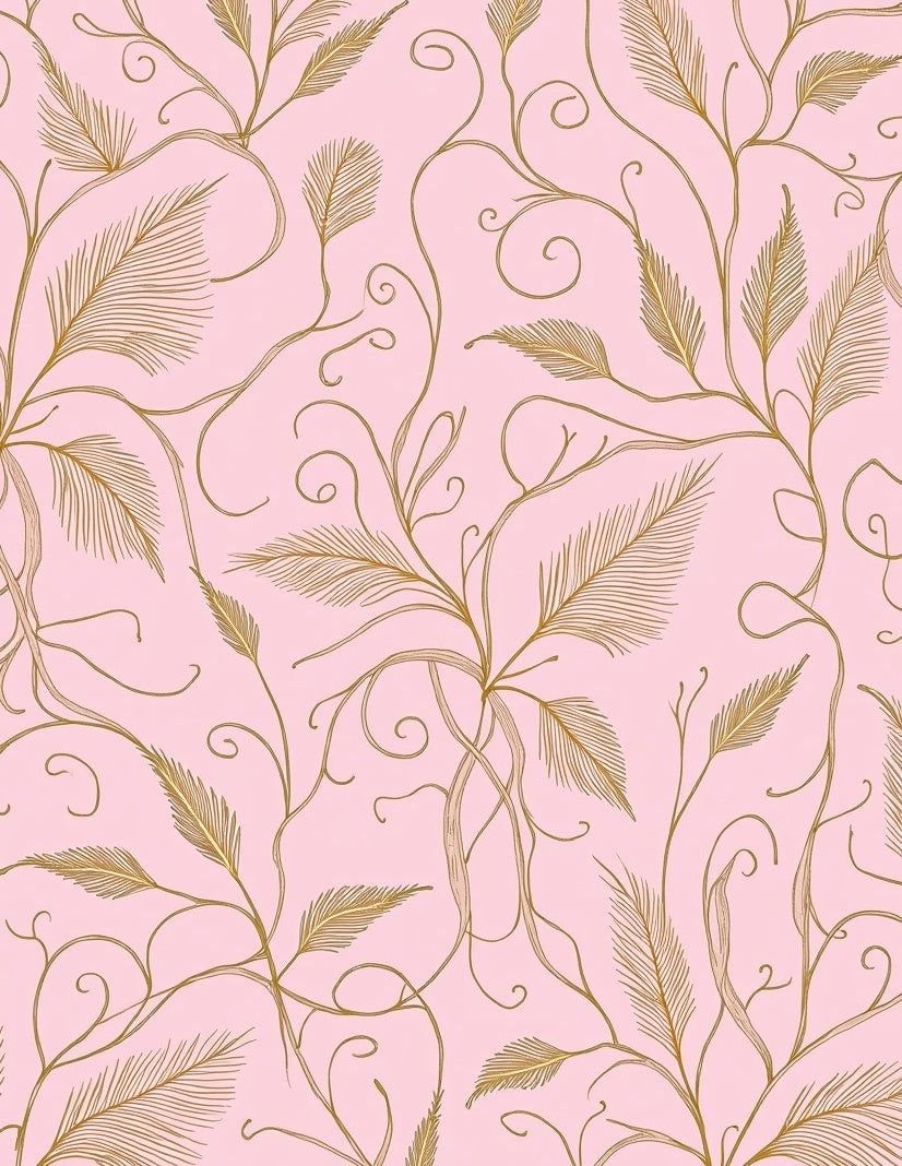 Elegant Pink Gold Floral Scroll Rug