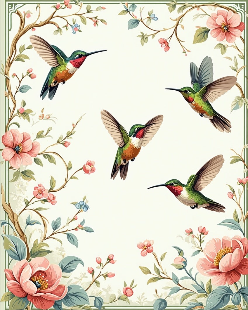 Lively Hummingbirds Floral Garden Design Rug
