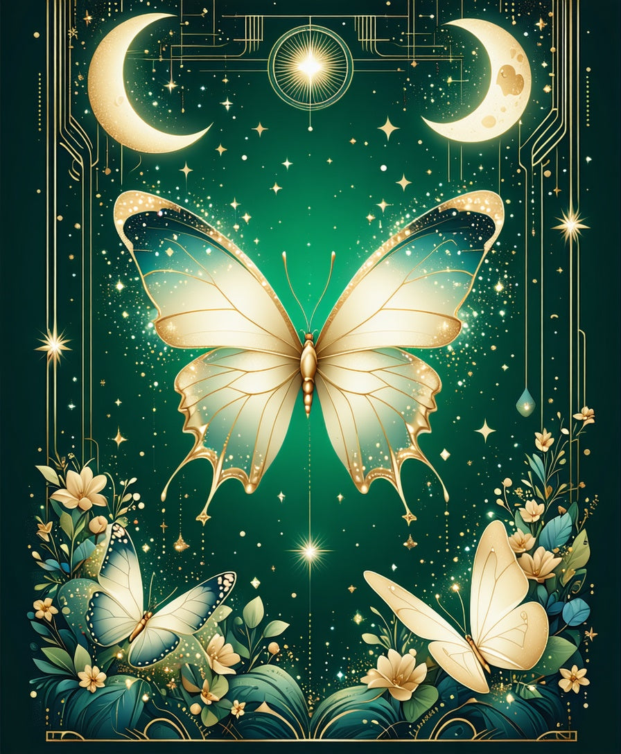 Elegant Emerald ButterflyCelestial Garden Rug
