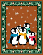 Whimsical Penguin Family Snowflake Border Rug