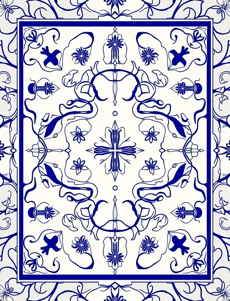 Vintage Blue Floral Symmetry Pattern Rug