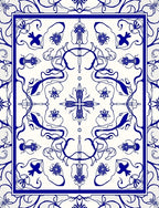 Vintage Blue Floral Symmetry Pattern Rug