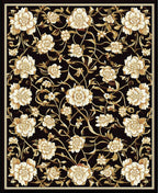 Elegant Black Floral Vine Motif Rug