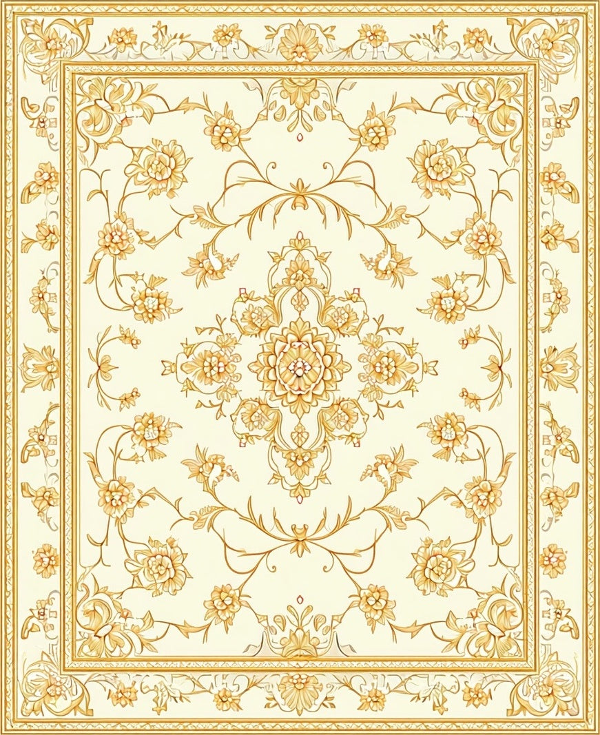 Ornate Gold Floral Pattern Rug