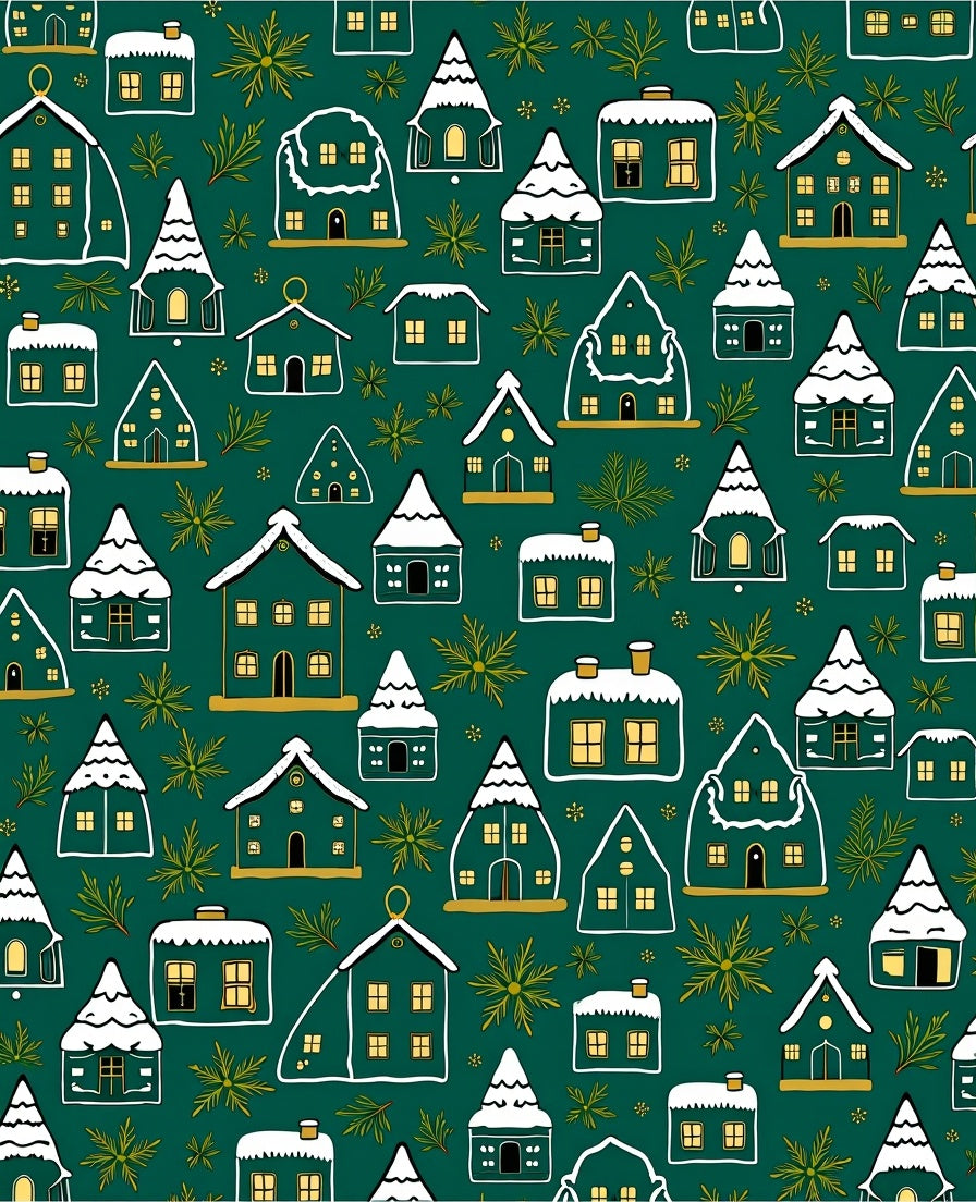 Winter Village Houses Snowy Evergreen Whimsical Rug