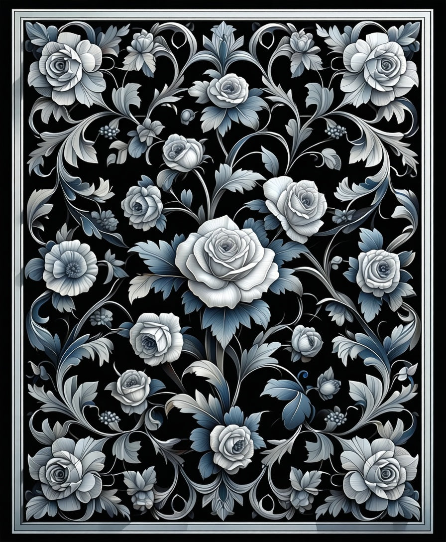 Tonal Gray Floral Flourish Design Rug