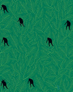 Green Leaf Pattern with Silhouettes Rug