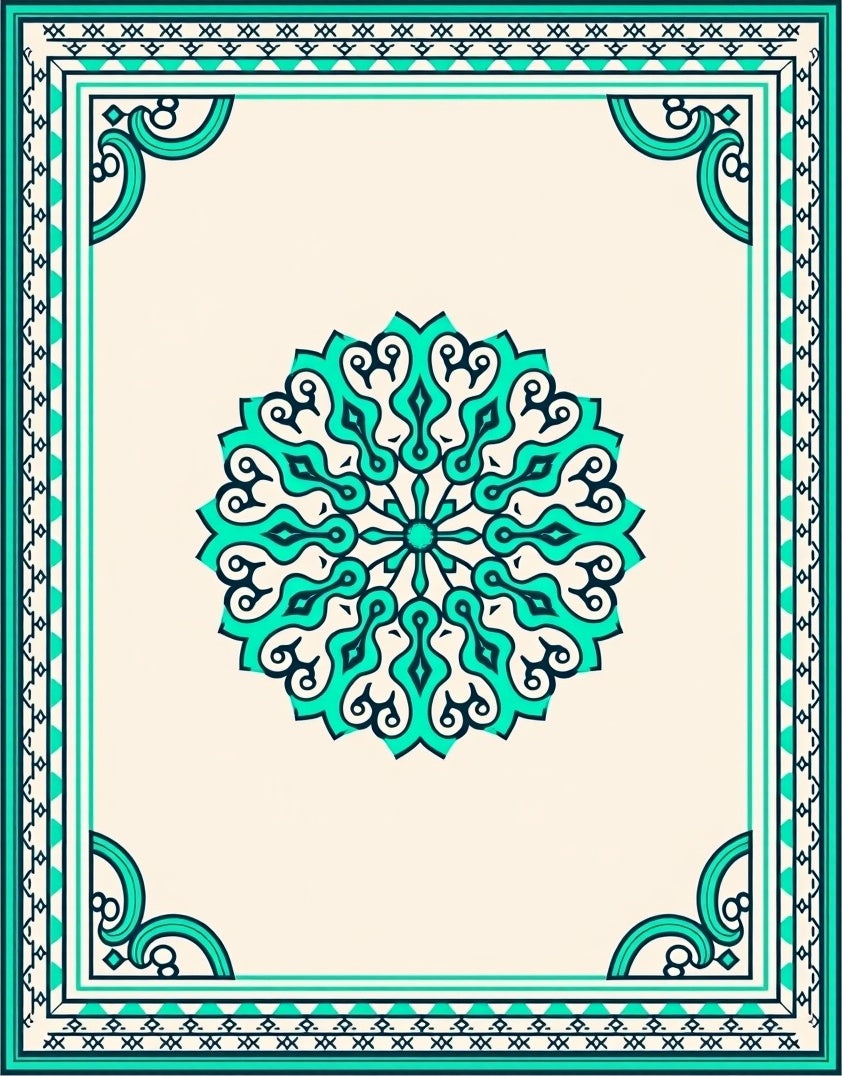 Teal Mandala Floral Border Rug