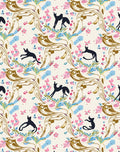 Whimsical Black Cats Floral Scroll Pattern Rug
