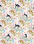 Whimsical Black Cats Floral Scroll Pattern Rug