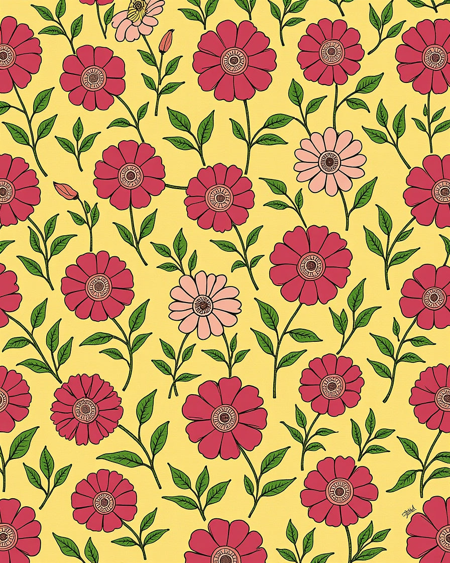 Retro Floral Pattern Red Bloom Rug