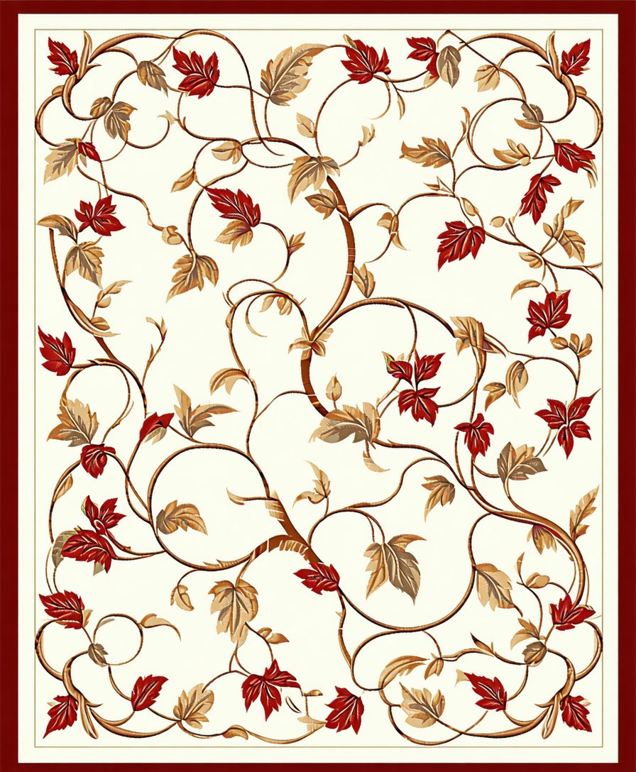 Floral Vine With Red Leaves Design Rug