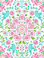 Pink Floral Birds Pattern Rug