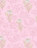 Soft Pink Botanical Sketch Pattern Rug