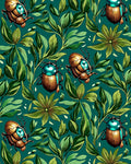Golden Scarab Beetle Tropical Foliage Rug