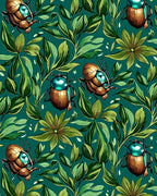 Golden Scarab Beetle Tropical Foliage Rug