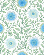 Blue Daisy and Leaf Pattern Rug