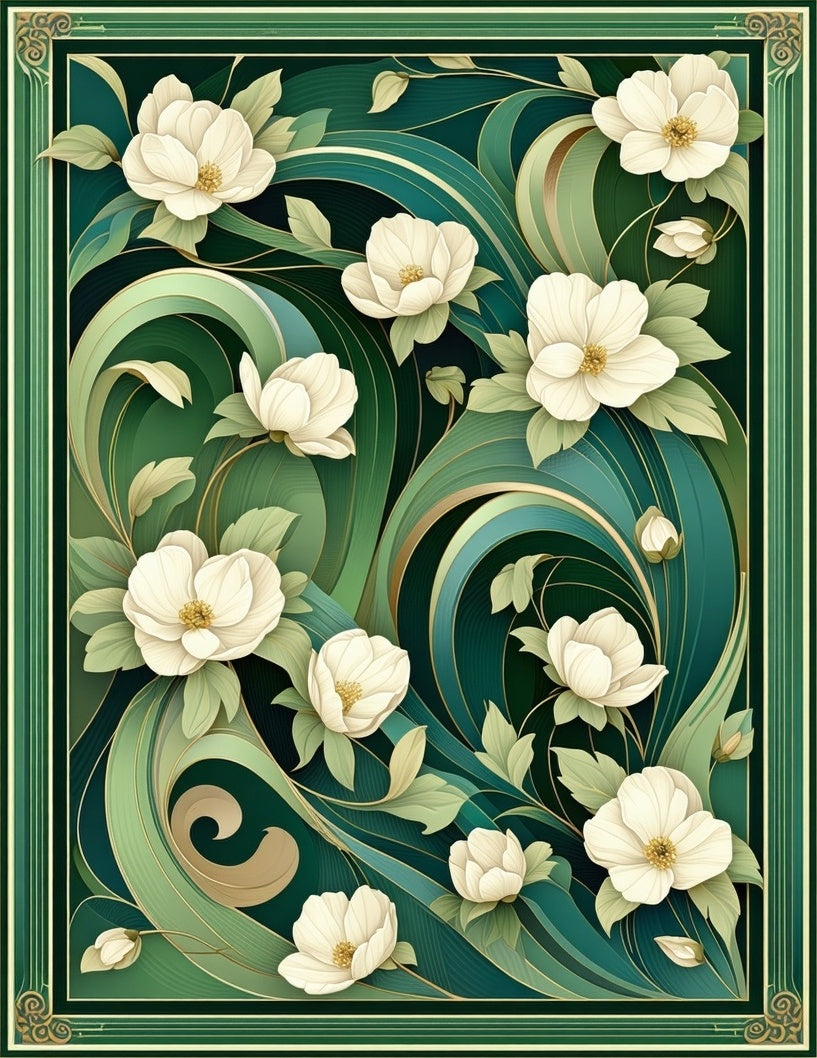 Elegant Floral Swirls Green Rug