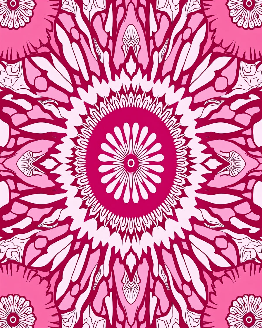 Mandala Floral Patterned Pink Intricate Rug