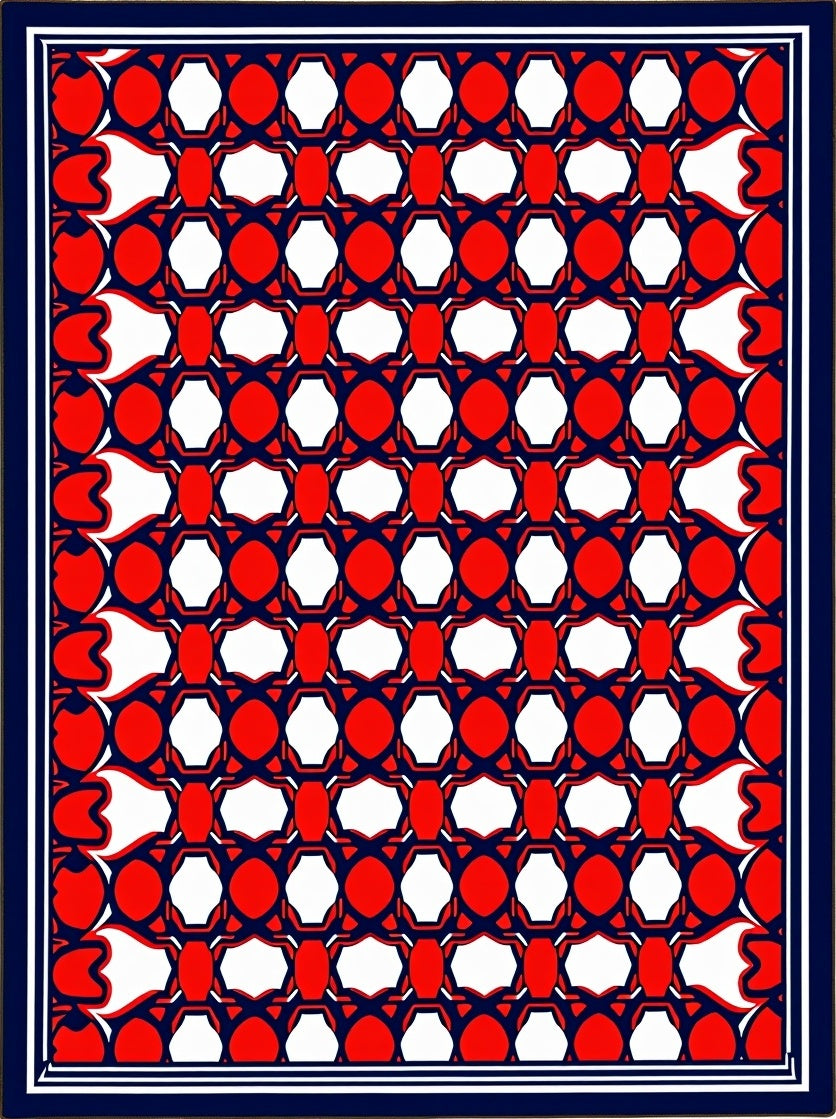 Bold Red Hexagonal Geometric Pattern Rug