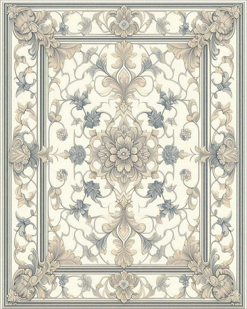 Intricate Floral Scroll Vintage Design Rug