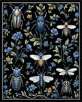 Dark Floral Insect Bug Pattern Rug