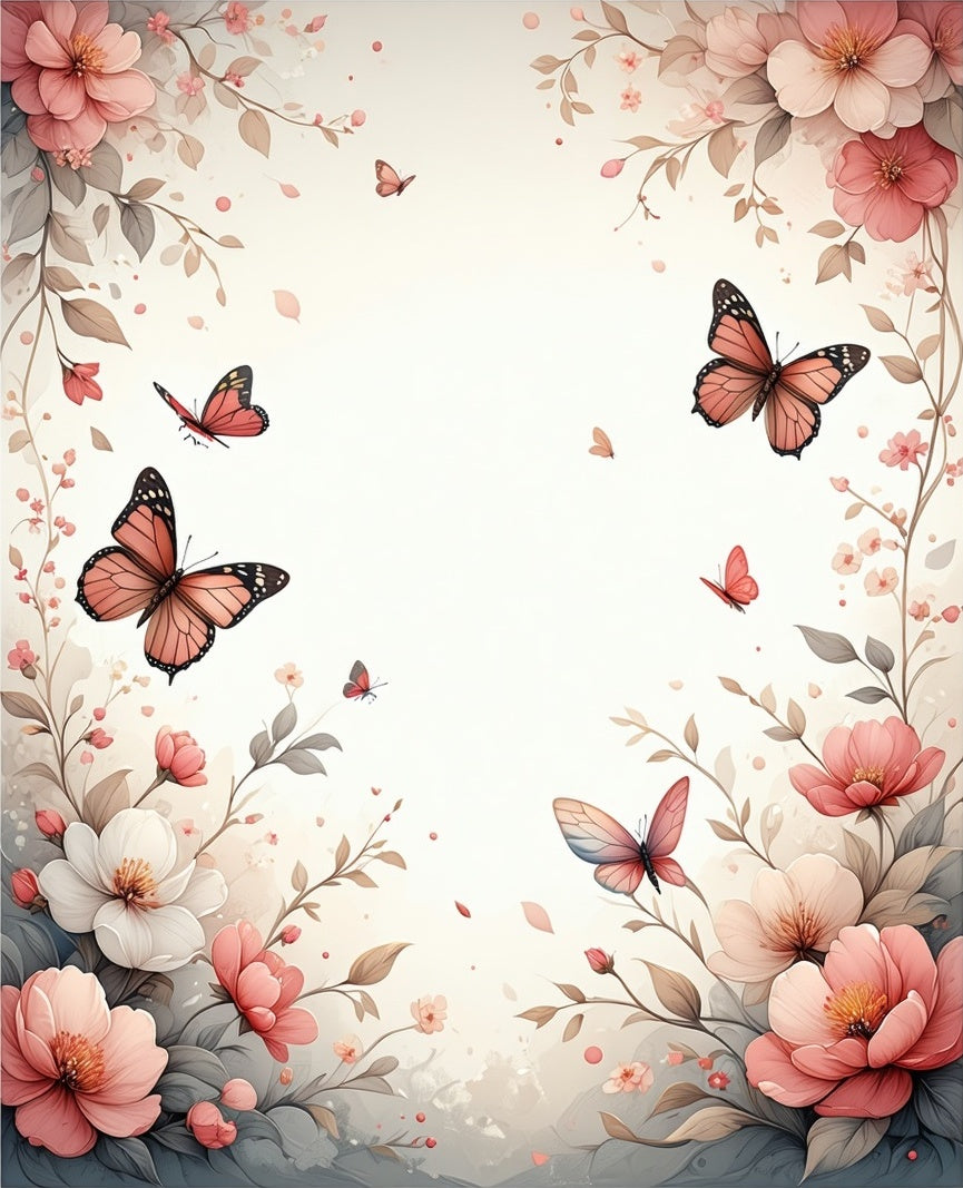 Delicate Floral Butterfly Garden Design Rug