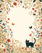 Whimsical Black Cat Floral Garden Rug