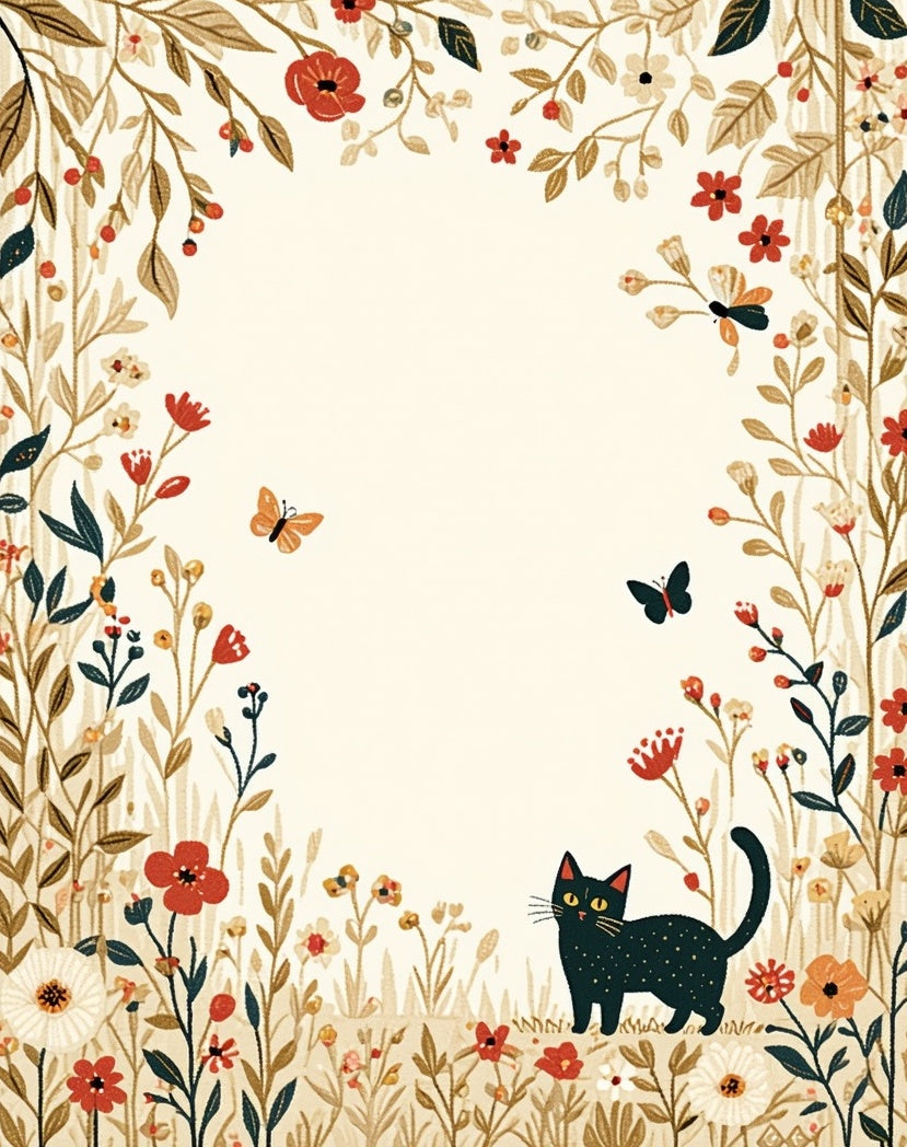Whimsical Black Cat Floral Garden Rug