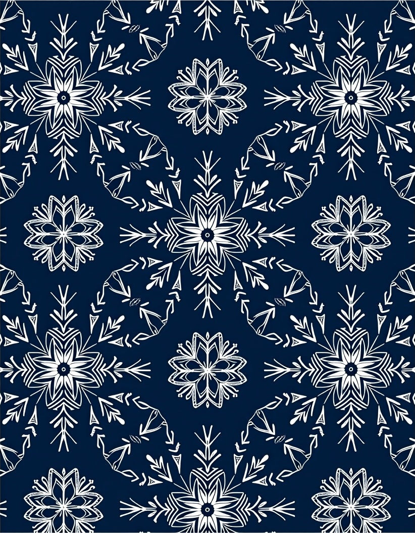 Navy White Snowflake Mandala Arrangement Rug