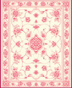 Elegant Pink Floral Scroll Pattern Rug