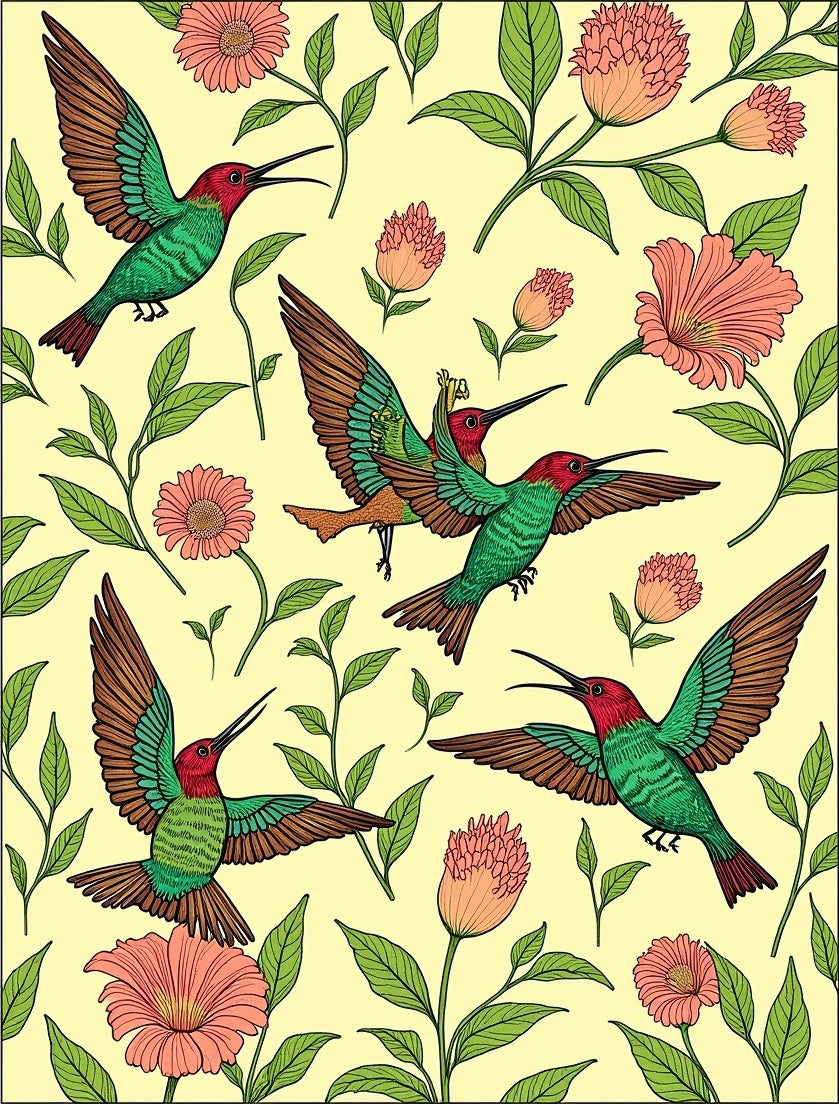 Hummingbirds And Pink Floral Pattern Rug