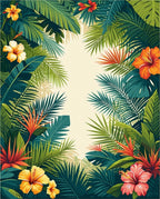 Vibrant Tropical Leaves Hibiscus Floral Rug