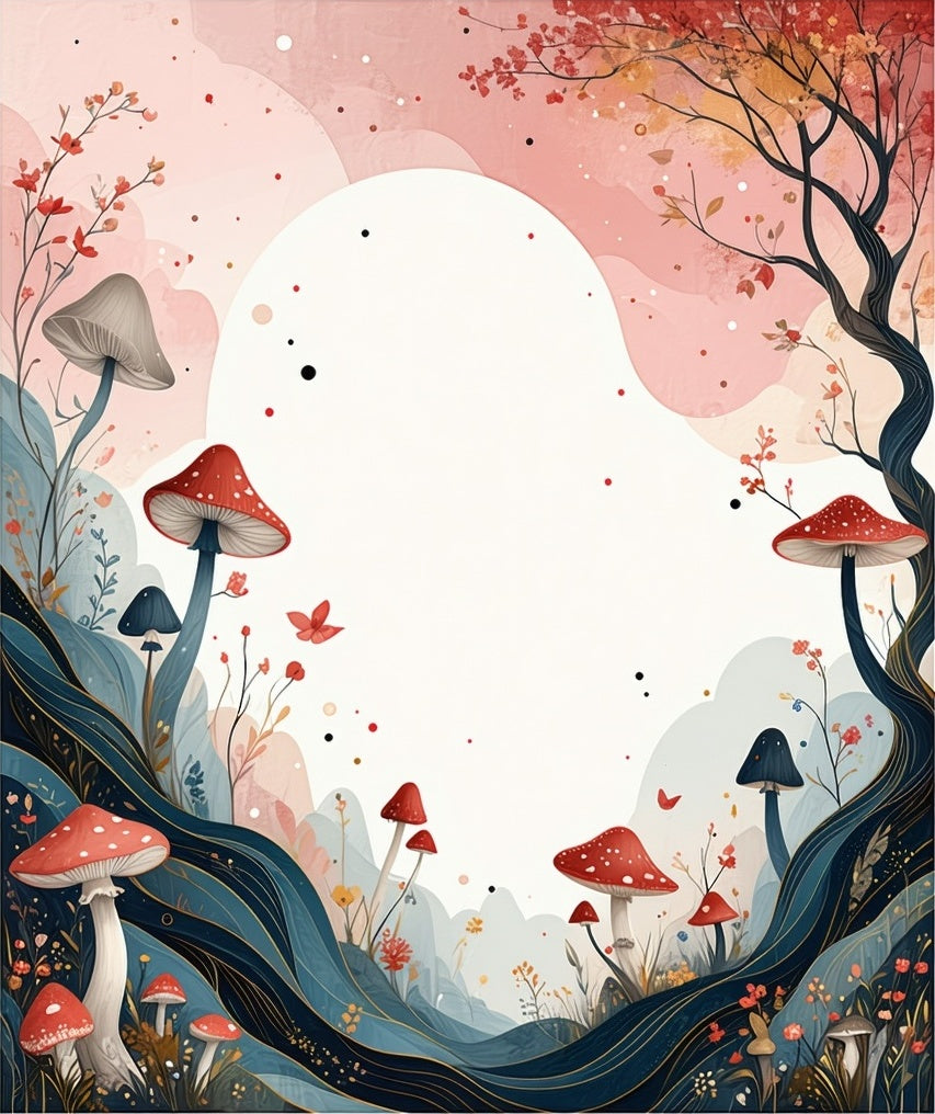 Whimsical Mushroom Forest Pattern Design Rug