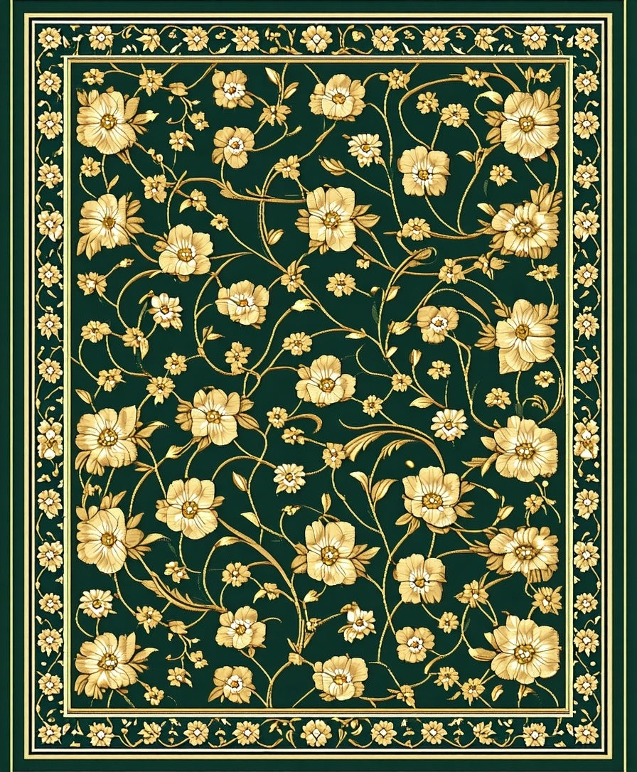 Elegant Gold Floral Vines Rug