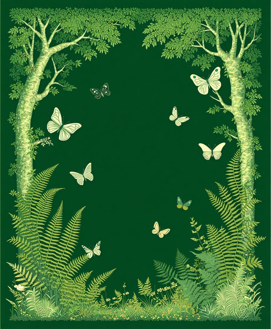 Whimsical Forest Butterflies Ferns Design Rug