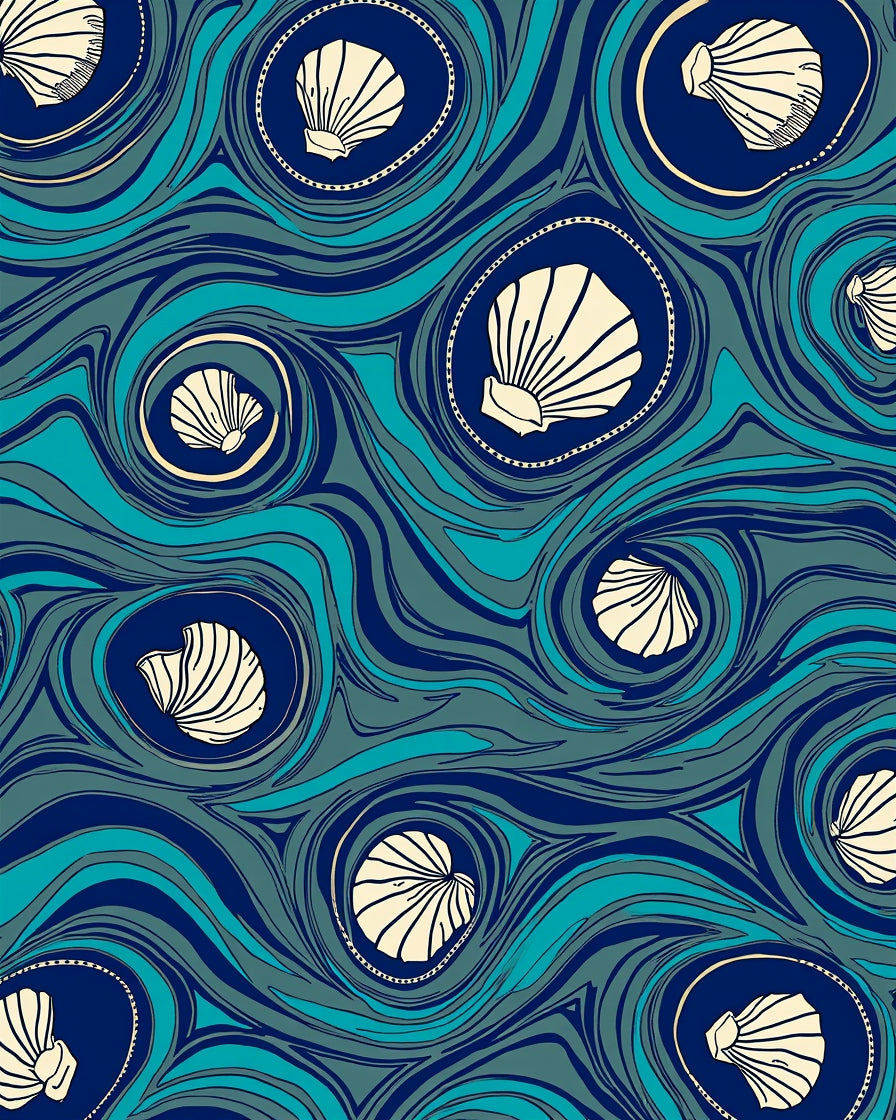 Coastal Seashell Swirls Pattern Rug