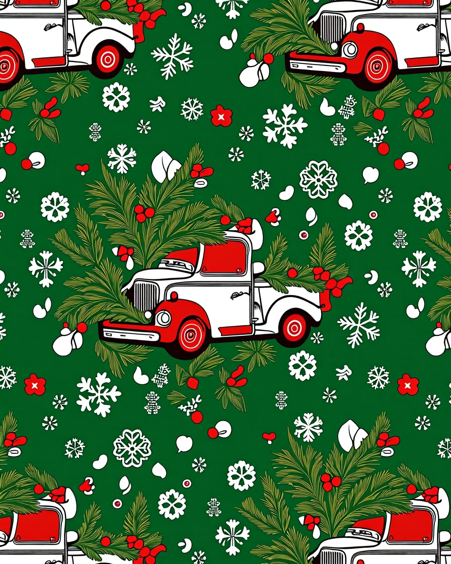 Christmas Truck Pine Holly Snowflakes Rug