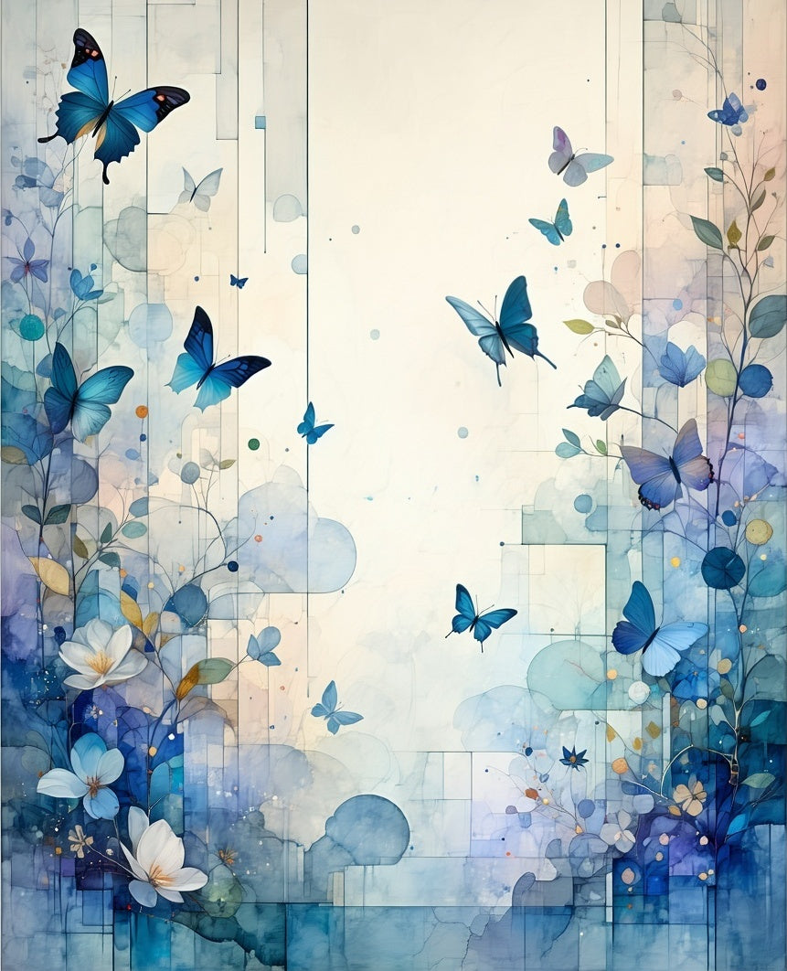 Whimsical Blue Butterfly Garden Art Rug