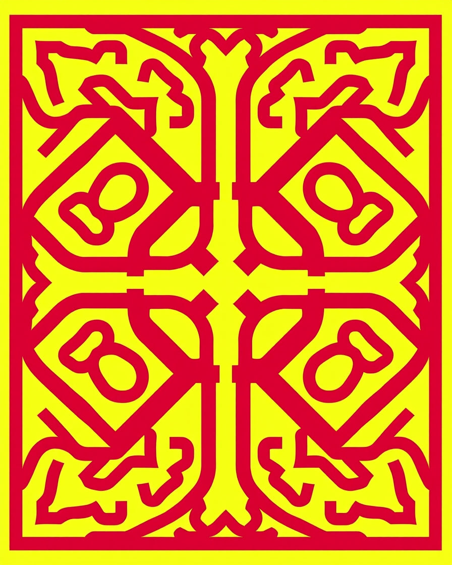 Bold Geometric Symmetry Red Yellow Rug