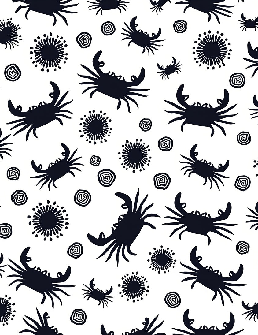 Whimsical Black Crab Pattern Rug