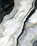 Black White Gold Veined Marble Design Rug