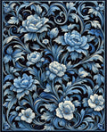 Blue Floral Scrollwork Vintage Pattern Rug