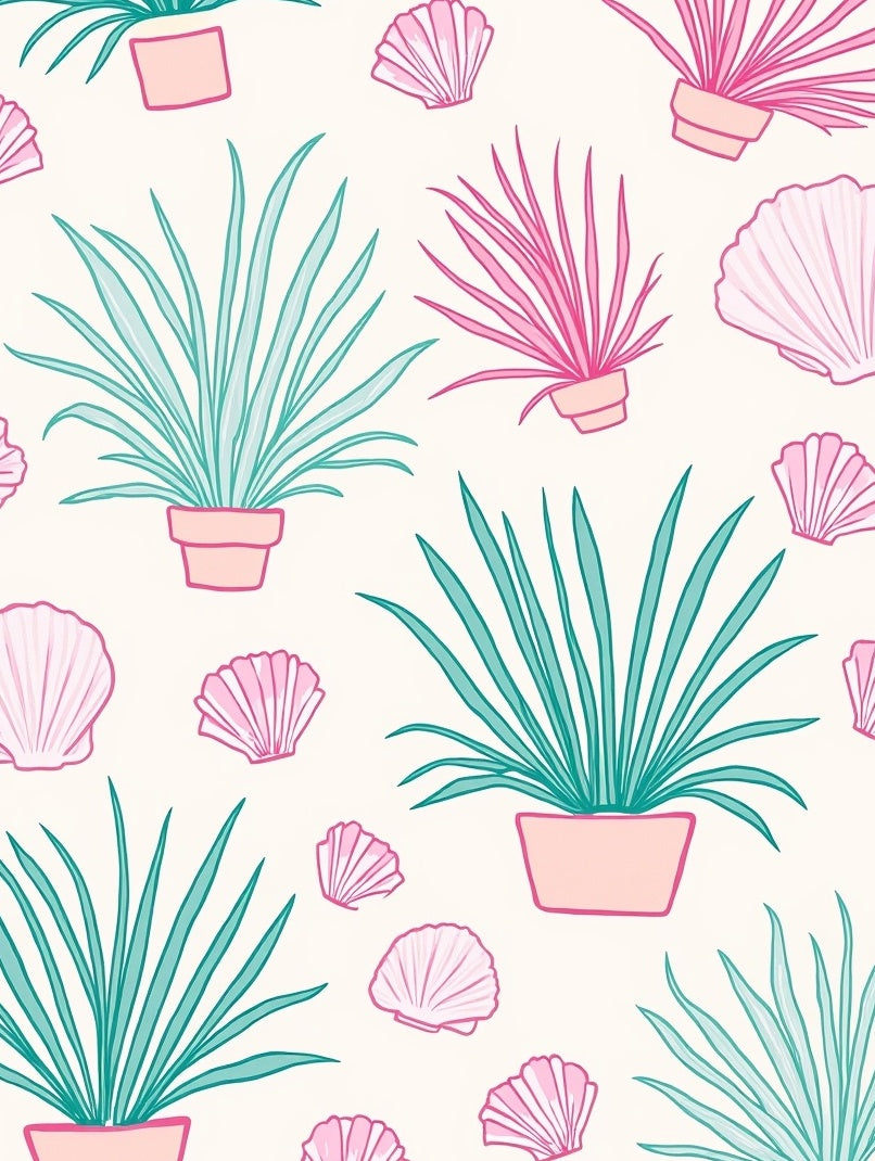 Coastal Plant and Shell Pattern Rug