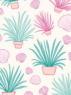 Coastal Plant and Shell Pattern Rug