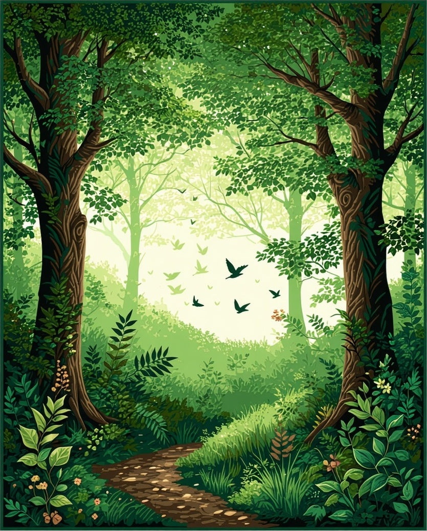 Enchanted Forest Birds Scene Rug