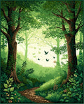 Enchanted Forest Birds Scene Rug